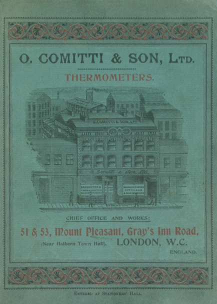 A blue paper with a picture of a building
Description automatically generated